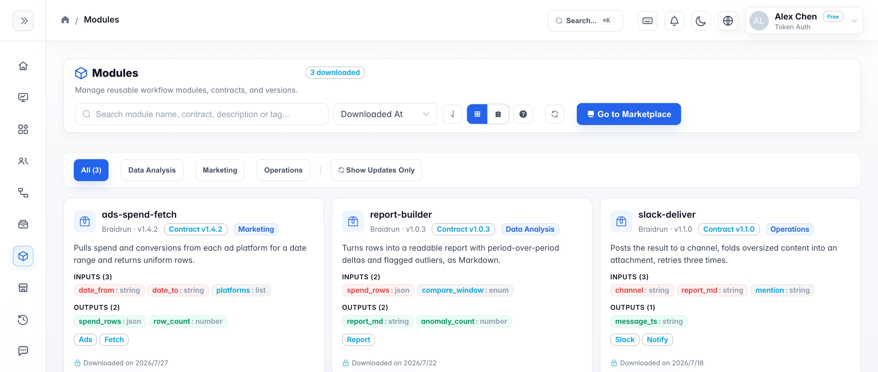Braidrun module library screenshot